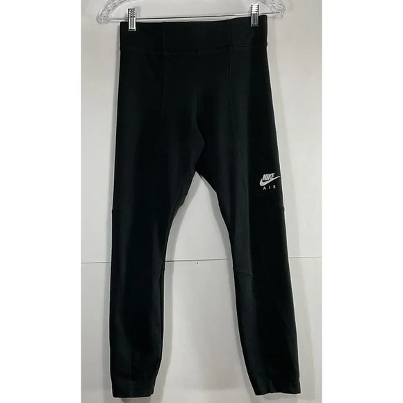 Nike Air Logo Cropped Leggings Black Mid Rise Size Medium - Picture 1 of 9